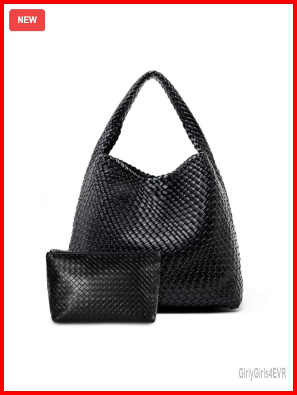 Woven Tote Bag for Women - Faux Leather Handbag with Clutch